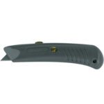 The MH-USA RSG-197 Safety Grip Utility Knife - Gray comes with a retractable blade and textured grip handle, available in cases of 10.