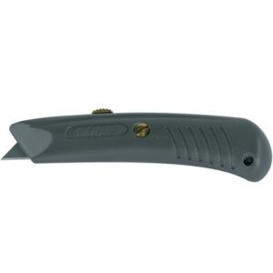 The MH-USA RSG-197 Safety Grip Utility Knife - Gray comes with a retractable blade and textured grip handle, available in cases of 10.