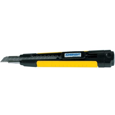 KN118.jpg The BK-237 13 Pt. Steel Track® Snap Utility Knife with Grip features a retractable, segmented blade in a black body with yellow accents, offering a grooved grip and safety slider for ergonomic use, available in cases of 50.