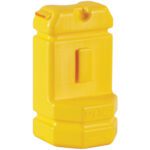 The Blade Bank® is a large, yellow, rectangular barrier with a textured surface and handle-like indentation. It is water-filled and features a sturdy design, making it perfect for construction or traffic management.