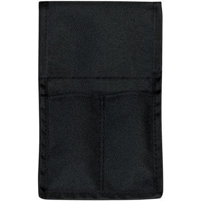 KN146.jpg The MH-USA UKH-325 is a sleek black rectangular nylon holster with 2 pockets, featuring stitched edges and top opening.