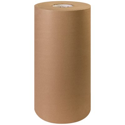 KP1830.jpg The 18 - 30 lb. Kraft Paper Roll stands vertically with a smooth texture and cylindrical shape, ideal for wrapping, packaging, or crafting. The top shows the inner cardboard core of its robust 1200 length per roll.