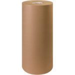 A large upright 20 - 50 lb. Kraft Paper Roll (720 per roll) stands against a white background, neatly rolled in a cylindrical shape with the core visible at the top.