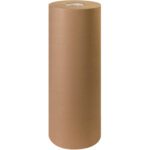 A tall, cylindrical roll of 24 - 40 lb. Kraft Paper Rolls (900/Roll) stands upright against a white background, showcasing its smooth, unblemished surface and open core visible from the top.