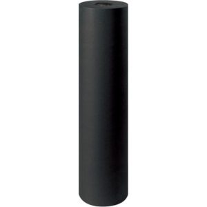 A tall cylindrical black foam roller, standing upright against a plain white background, mirrors the sleek and minimalist elegance of a 36 - 50 lb. Black Kraft Paper Roll (720/Roll) in both form and functionality.