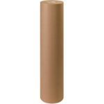 A 40 - 30 lb. Kraft Paper Roll (1200/Roll) stands upright against a white background, highlighting its plain brown aesthetics.