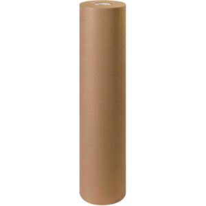 A 40 - 40 lb. Kraft Paper Roll (900/Roll) stands upright against a plain white background, highlighting its tall, cylindrical shape.
