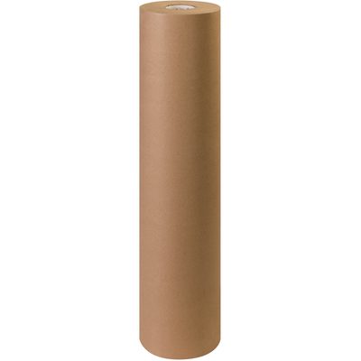 KP4040.jpg A 40 - 40 lb. Kraft Paper Roll (900/Roll) stands upright against a plain white background, highlighting its tall, cylindrical shape.