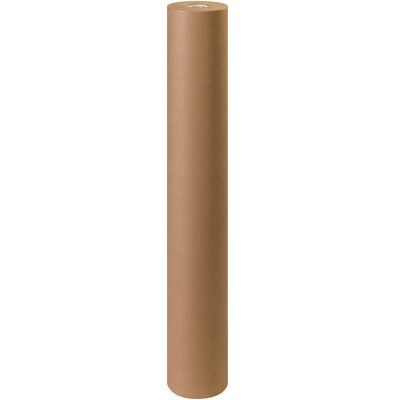 KP6050.jpg A 60 - 50 lb. Kraft Paper Roll (720/Roll) stands upright against a plain white background, highlighting its industrial strength and versatility in a minimalist setting.