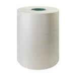 A large roll of white paper towel with a green inner core stands upright against a plain white background, reminiscent of the 12 - 50 lb. Bogus Kraft Paper Rolls (720/Roll) and their well-known sturdiness.