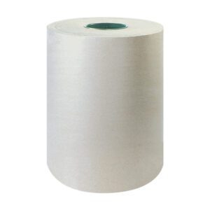A large roll of white paper towel with a green inner core stands upright against a plain white background, reminiscent of the 12 - 50 lb. Bogus Kraft Paper Rolls (720/Roll) and their well-known sturdiness.