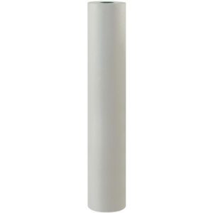A tall, cylindrical roll of 48 - 50 lb. Bogus Kraft Paper Rolls (720/Roll) stands elegantly against a white background, highlighting its utilitarian charm.