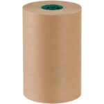 A 12 Poly Coated Kraft Paper Roll (600/Roll) with a noticeable green core is positioned upright on a plain white backdrop.