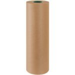 A large roll of 24 Poly Coated Kraft Paper Rolls (600/Roll) stands upright against a plain white background, with the top and bottom visible, revealing the green color inside its core.