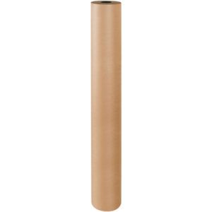 A 60 Poly Coated Kraft Paper Roll (600/Roll) stands upright against a white background. The tall, cylindrical brown paper appears thick and durable, perfect for wrapping or crafts to keep projects secure.