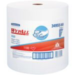 The Kimberly Clark® WypALL® X60 Industrial Jumbo Roll Wipers (1100/Case) features the distinct logo, item number 34955, and a hand-wiping illustration for efficiency and convenience.