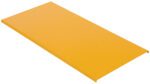 A rectangular, flat, yellow panel resembling the Vestil Tote Lift Option-Solid Platform 44X21.25 is viewed at an angle, its smooth glossy surface strikingly isolated against a white background.