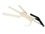 The Vestil Drum Pump Lever Action PTFE is designed for liquid transfer and features a durable PTFE construction with a black handle and white tube attachments, set against a plain white background.