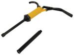 The Vestil Drum Pump Lever Action Poly SS 2 in Bung features a yellow and black manual hand pump with a long spout, sturdy handle, and detachable black extension tube. Its lever action ensures easy fluid transfer and flexibility for various applications requiring a 2-inch bung fit.