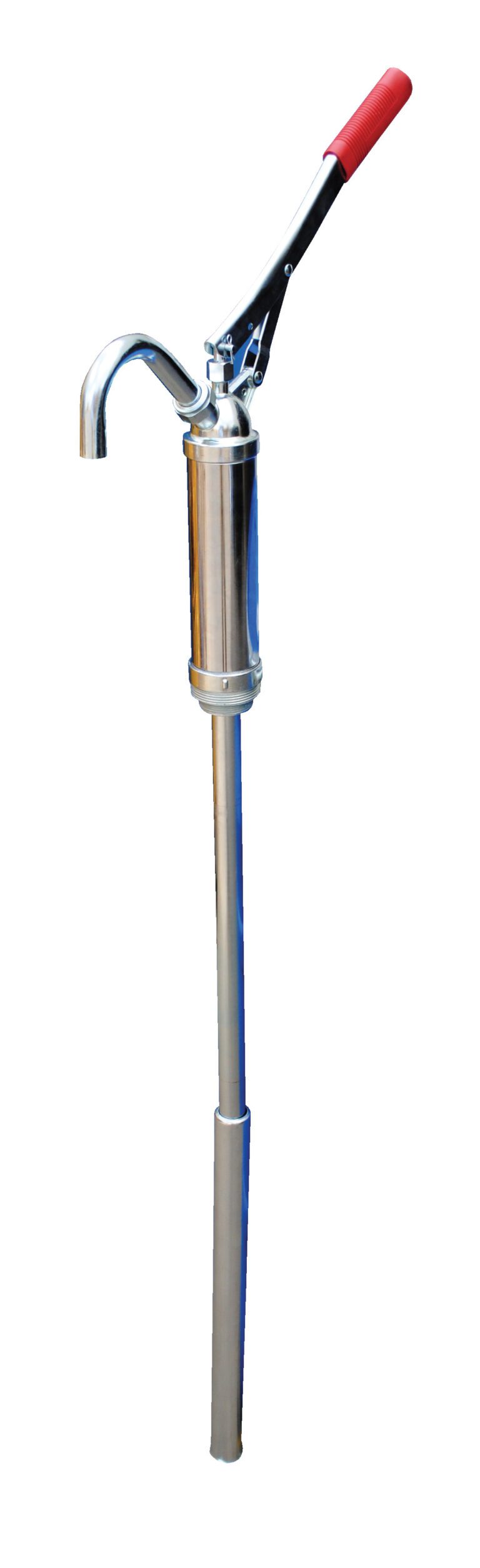 LDP-ST_A.jpg The Vestil Drum Pump Lever Action Steel 2 In Bung features a metallic hand pump with a long nozzle, red-tipped handle, and durable tubular steel body. Its simple design allows for easy manual operation and fits seamlessly into a 2-inch bung.