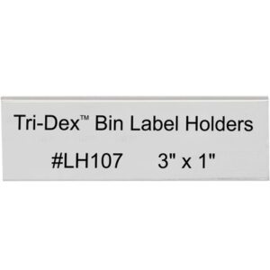 A label holder displays 3 x 1 Tri-Dex™ Bin Label Holders (25/Case) in black text on a white background.