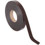 A roll of MH-USA 1 x 50 Magnetic Tape in dark brown is partially unrolled, with the end curling slightly. Its coiled around a cardboard core, and the strip extends outward, ready for use.