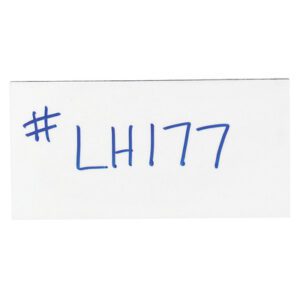A white paper with #LH177 in blue marker evokes the simplicity and functionality of MH-USA 2 x 4 White Warehouse Labels - Magnetic Strips (25/Case).