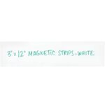 A white magnetic strip with green text says MH-USA 3 x 12 White Warehouse Labels - Magnetic Strips (25/Case).