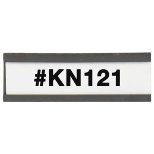 A rectangular sign with a black frame shows #KN121 in bold black on white, similar to the MH-USA 1 x 3 Magnetic C-Channel Cardholders (25/Case), combining practicality and simplicity.