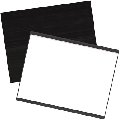 LH196.jpg Two overlapping rectangular frames create an artistic display; the top one is reminiscent of MH-USA 3 x 4 Magnetic C-Channel Cardholders with a white center and thin black border, while the bottom one is black. Both are tilted against a pristine white background.