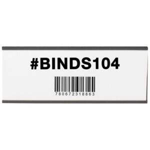 A white rectangular sign with gray edges shows #BINDS104 in bold black above a barcode numbered 780672318863, ideal for 3 x 6 MH-USA Magnetic C-Channel Cardholders (25/Case).
