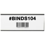 A white rectangular sign designed for MH-USA 3 x 8 Magnetic C-Channel Cardholders (25/Case) includes text #BINDS104 above a black barcode numbered 780672318863.