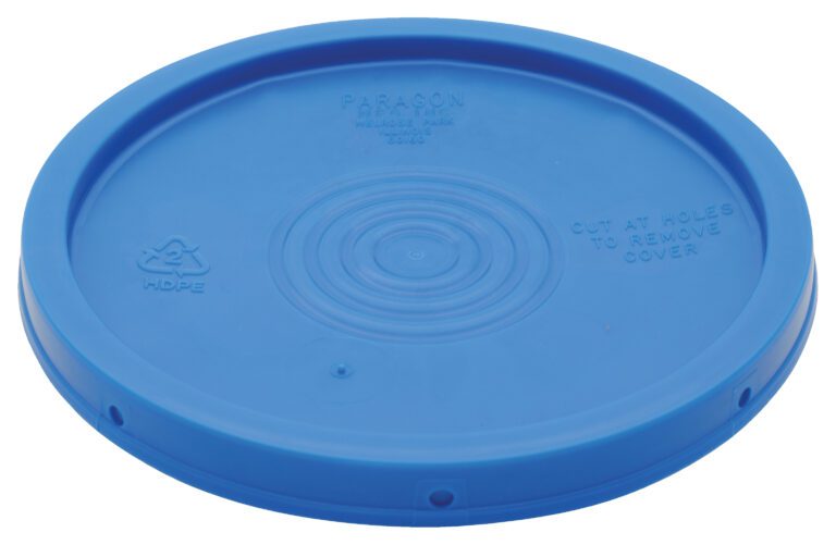 LID-54-PB_A.jpg The Vestil Standard Lid for 3.5, 5, 6 Gal Pail Blue features raised text and symbols like recycling and HDPE indicators. This blue plastic lid has concentric circles and a cut at holes to remove cover instruction for easy handling across various applications.