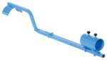 The blue tool, similar to a Vestil Handheld Wand Line Mark Applicator, has a curved arm and a cylindrical attachment with two knobs on the other end, designed for bicycle kickstand mounting.