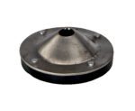 A polished, metallic funnel-shaped object with a flat base and conical top, similar to the Vestil Replacement Pad for LJ-SS Series Only. It features a central hole and small bolts around the base.