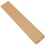 A long narrow brown paper bag from the 6 x 3 1/2 x 45 Kraft Bags (100/Case) lies flat on a white background, ideal for holding baguettes or slim items, with a smooth surface and neatly folded, sealed edges for enhanced durability.