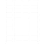 The MH-USA 2 x 1 1/4 White Rectangle Laser Labels feature a grid of 32 evenly spaced blank labels per sheet, arranged on white paper and delivered in boxes of 100 sheets, offering a sleek design with optimal space for labeling needs.