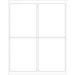 A blank sheet with four evenly spaced MH-USA 4 x 5 White Rectangle Laser Labels (4/Sheet), outlined in thin black lines, arranged in two rows and two columns on a pristine white background.