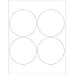 A sheet showcases four unfilled 4 white circle outlines in a 2x2 grid, resembling the minimalist design of MH-USA 4 White Circle Laser Labels (4/Sheet).