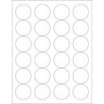 MH-USA 1 2/3 White Circle Laser Labels offer 24 labels per sheet in a 3x8 grid, with 100 sheets per box, ensuring you have all you need for organizing.