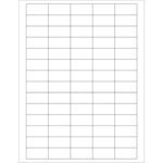 A sheet of MH-USA 1 1/2 x 3/4 White Rectangle Laser Labels (70/Sheet) includes a grid of evenly spaced labels arranged in eight columns and ten rows, with thin gray lines and a small margin.
