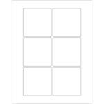 A sheet of MH-USA 3 x 3 White Rectangle Laser Labels - 6 Labels/Sheet (100 Sheets/Box) includes six evenly spaced blank labels in a 2x3 arrangement.