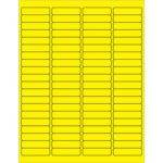 Each sheet of MH-USA 1 15/16 x 1/2 fluorescent yellow labels contains 80 laser labels uniformly spaced in eight columns and twelve rows, with rounded corners, packed in boxes of 100 sheets.