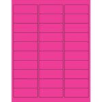 Sheet of MH-USA fluorescent pink rectangle laser labels, 2 5/8 x 1, arranged in a grid with five columns and six rows (30 labels per sheet).