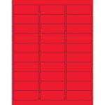 This sheet contains MH-USA 2 5/8 x 1 Fluorescent Red Rectangle Laser Labels (30/Sheet) arranged in a 5 by 7 grid.