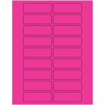 A sheet of MH-USA 3 x 1 fluorescent pink rectangle laser labels has three columns and six rows, totaling eighteen perfectly aligned and evenly spaced labels, ideal for vibrant organization.