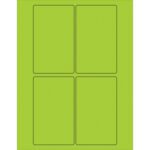 The MH-USA 3 x 5 Fluorescent Green Rectangle Laser Labels (4/Sheet) feature four black-outlined labels on a green sheet, arranged in two rows and two columns, adding vibrancy to any project.