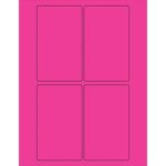 A vibrant MH-USA 3 x 5 fluorescent pink rectangle laser label sheet, featuring four bold black-outlined sections.