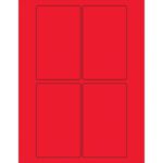 The MH-USA 3 x 5 Fluorescent Red Rectangle Laser Labels (4/Sheet) feature a vibrant red color with four black outlined rectangles per sheet.