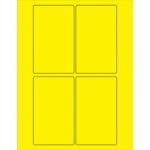 A vibrant MH-USA sheet in fluorescent yellow has four 3 x 5 rectangular cut-outs outlined in black, ideal for creating labels.
